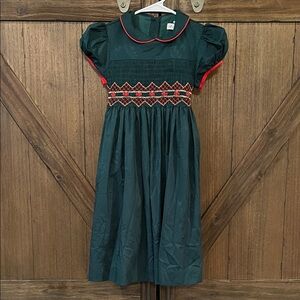 Elegant Kids Formal Dress in Green with Red Accents